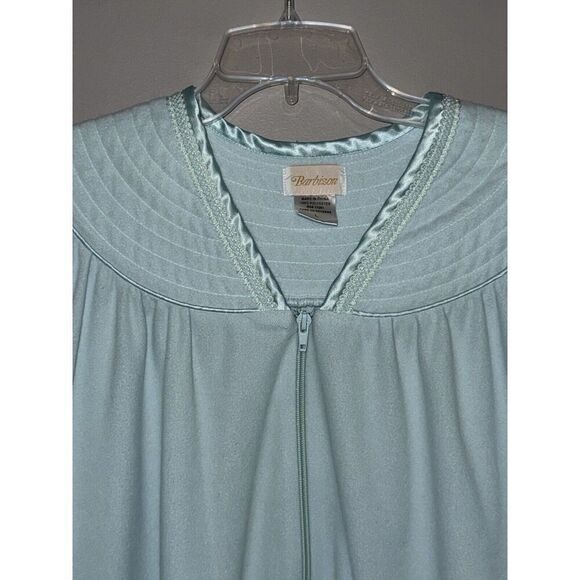 Vtg Barbizon Flannel Nightgown Robe House Coat Zip Cottage Prairie Blue Large - Picture 4 of 14